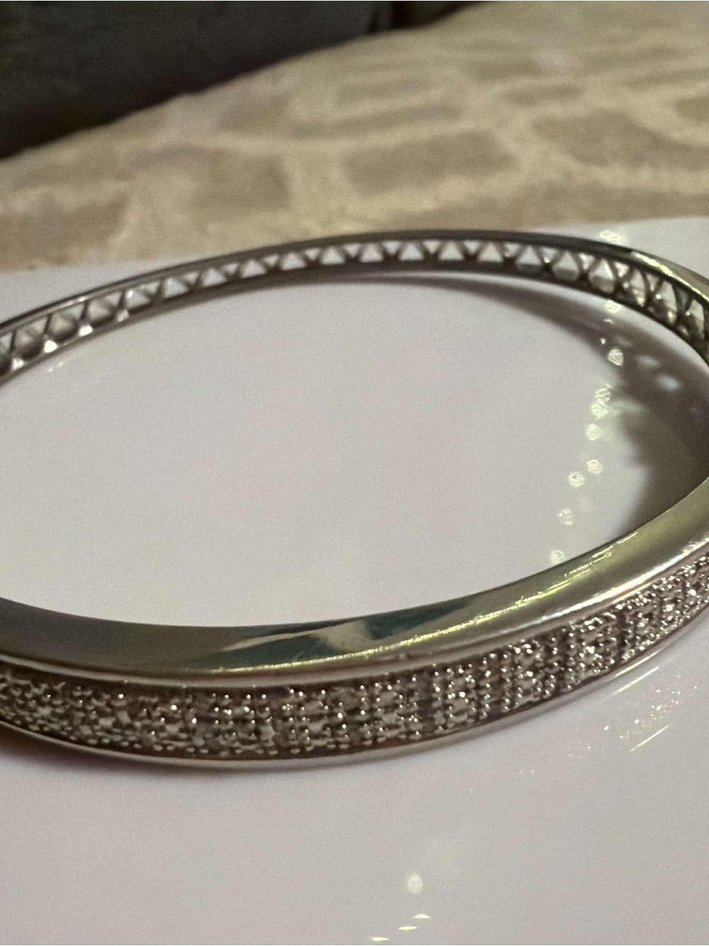 Silver Pavé Crystal Bangle Bracelet - Women Jewelry